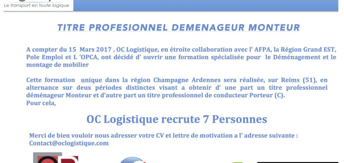 OC LOGISTIQUE organise une formation  » Manager Déménageur Monteur »